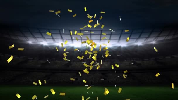 Animación Confeti Flotando Sobre Estadio Por Noche Deportes Globales Competición — Vídeos de Stock