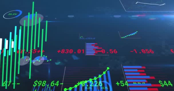 Animation Data Processing Blue Background Global Business Finances Connections Digital — Αρχείο Βίντεο