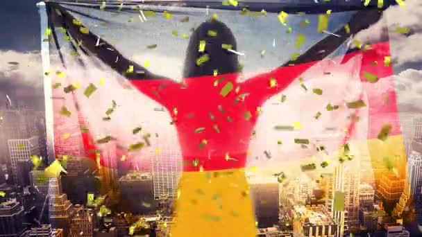 Animation Von Konfetti Das Über Einer Frau Schwebt Die Eine — Stockvideo