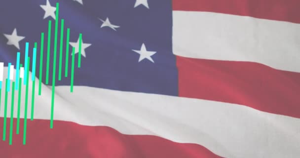 Animação Processamento Dados Sobre Bandeira América Negócio Global Finanças Conexões — Vídeo de Stock