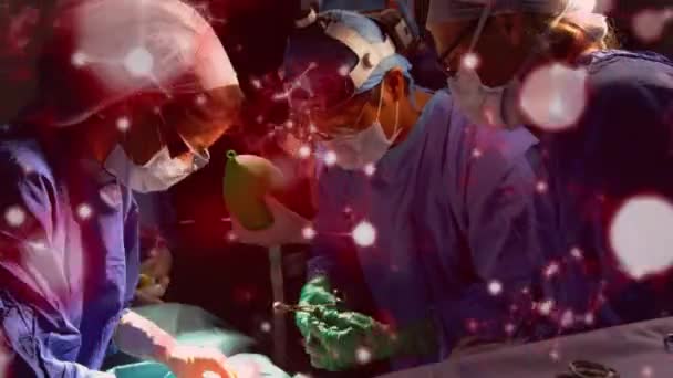 Animation Molecules Group Diverse Male Female Surgeons Surgery Room Global — Stock Video