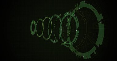 Siyah zemin üzerinde ışık lekeleri olan hareket eden daireler. dijital arayüz ve teknoloji konsepti dijital olarak oluşturulmuş görüntü.