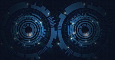 Siyah zemin üzerinde ışık lekeleri olan hareket eden daireler. dijital arayüz ve teknoloji konsepti dijital olarak oluşturulmuş görüntü.