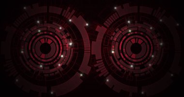 Siyah zemin üzerinde ışık lekeleri olan hareket eden daireler. dijital arayüz ve teknoloji konsepti dijital olarak oluşturulmuş görüntü.