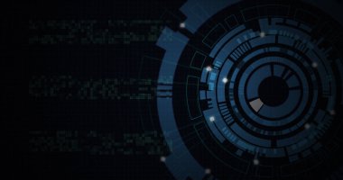 Siyah zemin üzerinde ışık lekeleri olan hareket eden daireler. dijital arayüz ve teknoloji konsepti dijital olarak oluşturulmuş görüntü.