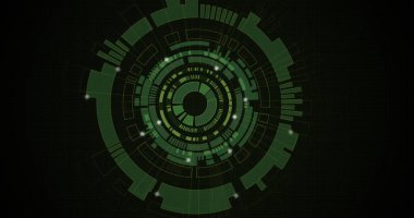 Siyah zemin üzerinde ışık lekeleri olan hareket eden daireler. dijital arayüz ve teknoloji konsepti dijital olarak oluşturulmuş görüntü.