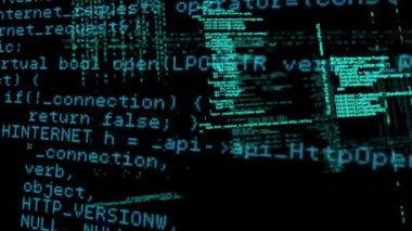 Koyu arkaplanda mavi veri ve bilgi işleme animasyonu. küresel iletişim ve dijital bilgi konsepti dijital olarak oluşturulmuş video.