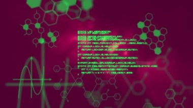 İnsan vücudu üzerinde kimyasal formüllerin ve veri işlemenin animasyonu. İnsan biyolojisi, biyoteknoloji, bilim ve teknoloji konsepti dijital olarak oluşturulmuş video.
