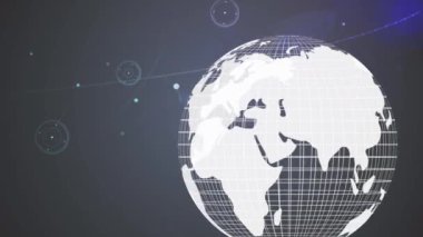 Siyah arkaplandaki bağlantı ağı üzerinden dünyanın animasyonu. küresel bağlantılar, veri işleme ve teknoloji konsepti dijital olarak oluşturulmuş video.