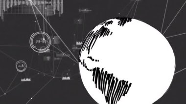 Siyah arkaplanda dünya bağlantıları ve veri işleme ağı üzerinde animasyon. küresel bağlantılar, veri işleme ve teknoloji konsepti dijital olarak oluşturulmuş video.