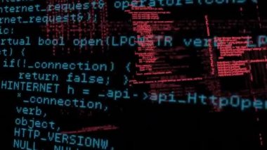 Koyu arkaplanda kırmızı ve mavi veri ve bilgi işleme animasyonu. küresel iletişim ve dijital bilgi konsepti dijital olarak oluşturulmuş video.