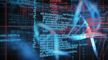 DNA iplikçiklerinin dönmesi ve tıbbi veri işleme animasyonu. küresel tıp, bilim ve veri işleme kavramı dijital olarak oluşturulmuş video.