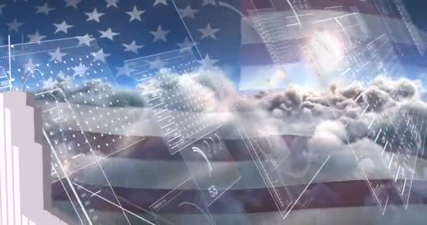 Amerikai Zászló Animáció Pénzügyi Adatfeldolgozás Amerikai Üzleti Pénzügyi Koncepció Digitálisan — Stock videók