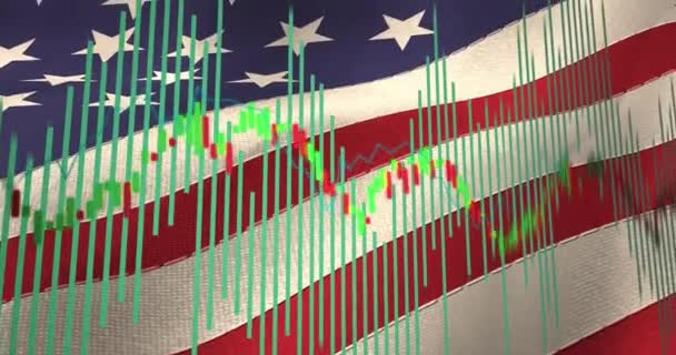 Animazione Del Trattamento Dei Dati Bandiera Dell America Business Globale — Video Stock