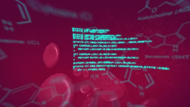 Animation Chemical Formulas Data Processing Floating Blood Cells Human Biology — Stock Video