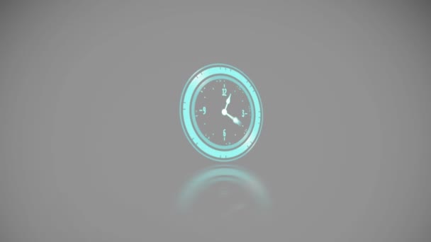 Анимация Часов Движущихся Сером Фоне Цифровой Интерфейс Обработка Данных Технологическая — стоковое видео