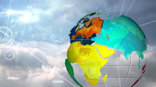 Анімація Глобусу Мережа Язків Над Небом Хмарами Глобальні Язки Обробка — стокове відео