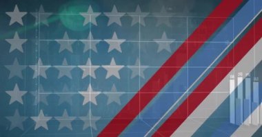 Amerika bayrağı üzerinde veri işleme animasyonu. küresel iş, finans, bağlantılar ve dijital arayüz konsepti dijital olarak oluşturulmuş video.