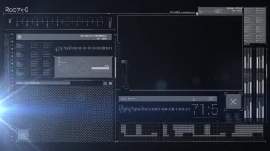 Siyah arkaplanda veri işleme animasyonu. küresel internet bağlantıları, veri işleme ve dijital arayüz konsepti dijital olarak oluşturulmuş video.