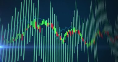 Mavi arkaplanda veri işleme animasyonu. küresel iş, finans, bağlantılar ve dijital arayüz konsepti dijital olarak oluşturulmuş video.