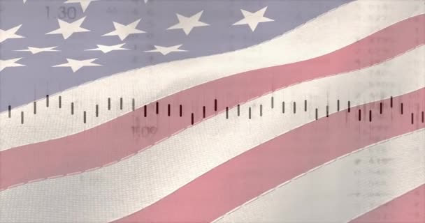Animação Processamento Dados Sobre Bandeira Americana Negócio Global Finanças Conexões — Vídeo de Stock