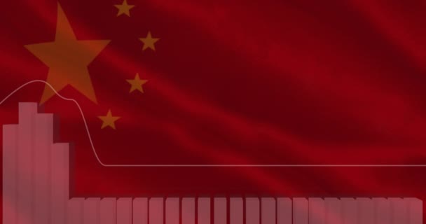 Animação Processamento Dados Sobre Bandeira China Negócio Global Finanças Conexões — Vídeo de Stock