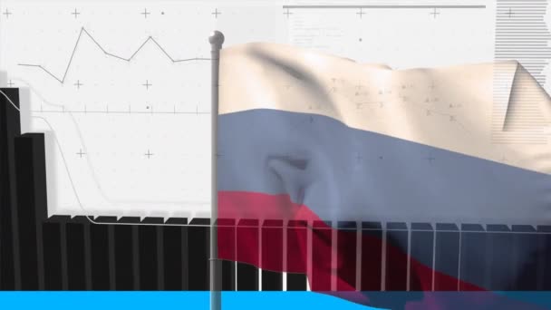 Animación Del Procesamiento Datos Sobre Bandera Rusia Negocios Globales Finanzas — Vídeo de stock