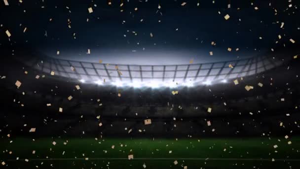 Animación Confeti Flotando Sobre Estadio Por Noche Deportes Globales Competición — Vídeos de Stock