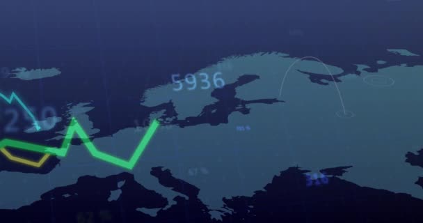 Animação Processamento Dados Sobre Mapa Mundo Negócio Global Finanças Conexões — Vídeo de Stock