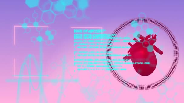 Анимация Химических Формул Обработка Данных Модели Биения Сердца Человека Биология — стоковое видео