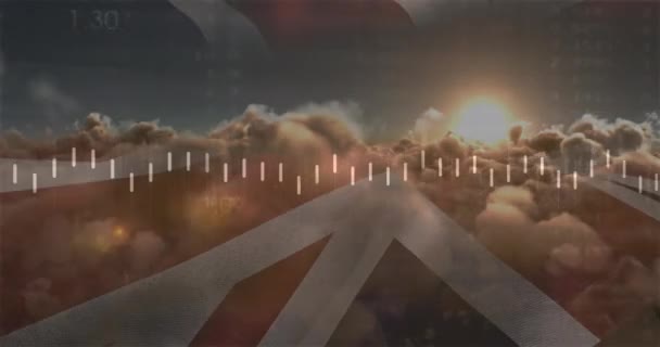 Animacja Przetwarzania Danych Nad Chmurami Flagą Globalny Biznes Finanse Połączenia — Wideo stockowe