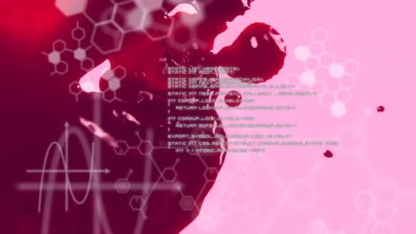 Анимирование Химических Формул Обработка Данных Крови Человека Розовом Фоне Биология — стоковое видео