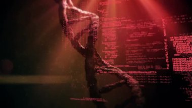 DNA iplikçiklerinin dönmesi ve tıbbi veri işleme animasyonu. küresel tıp, bilim ve veri işleme kavramı dijital olarak oluşturulmuş video.
