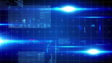 Mavi arkaplanda dijital veri işleme animasyonu. küresel internet bağlantıları, veri işleme ve dijital arayüz konsepti dijital olarak oluşturulmuş video.