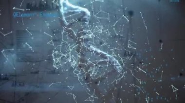 DNA iplikçiklerinin dönmesi ve tıbbi veri işleme animasyonu. küresel tıp, bilim ve veri işleme kavramı dijital olarak oluşturulmuş video.