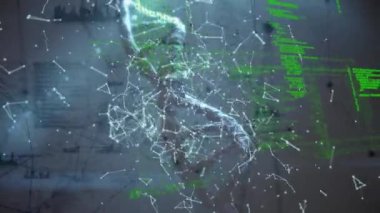 DNA iplikçiklerinin dönüşünün animasyonu, bağlantılar ağı ve tıbbi veri işleme. küresel tıp, bilim ve veri işleme kavramı dijital olarak oluşturulmuş video.