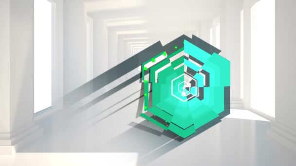 Animation Hexagone Vert Brillant Sur Des Intérieurs Modernes Blancs Abstrait — Video
