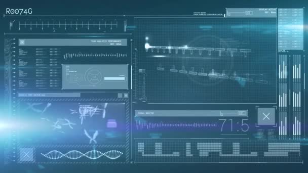 Animering Digital Medicinsk Databehandling Över Skärmen Blå Bakgrund Globala Internetanslutningar — Stockvideo