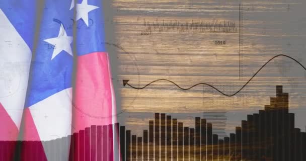 Animación Del Procesamiento Datos Sobre Bandera América Negocios Globales Finanzas — Vídeo de stock