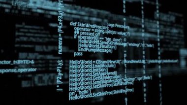 Siyah arkaplanda dijital veri işleme sisteminin animasyonu. küresel hesaplama, teknoloji ve veri işleme kavramı dijital olarak oluşturulmuş video.