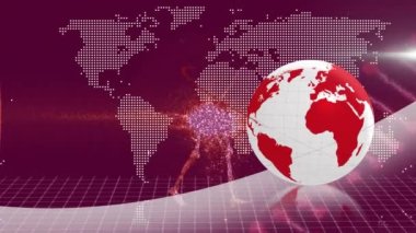 Hareket eden dünya haritası ve insan vücudunun yürüyen modeli üzerinde dönen dünyanın animasyonu. İnsan biyolojisi ve küresel teknoloji konsepti dijital olarak üretilen video.