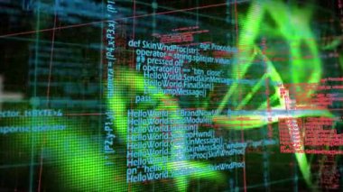 DNA iplikçiklerinin dönmesi ve tıbbi veri işleme animasyonu. küresel tıp, bilim ve veri işleme kavramı dijital olarak oluşturulmuş video.