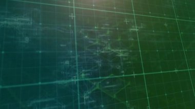 Ağ ve ızgara arkaplan üzerinde dijital veri işleme animasyonu. küresel hesaplama, teknoloji ve veri işleme kavramı dijital olarak oluşturulmuş video.