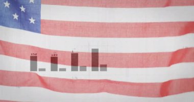 Amerika bayrağı üzerinde veri işleme animasyonu. küresel iş, finans, bağlantılar ve dijital arayüz konsepti dijital olarak oluşturulmuş video.