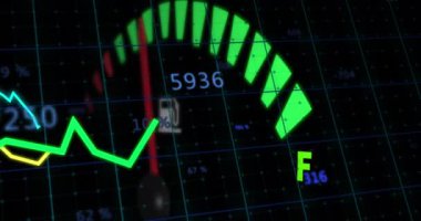 Araba panelinin üzerinde veri işleme animasyonu. küresel iş, finans, bağlantılar ve dijital arayüz konsepti dijital olarak oluşturulmuş video.