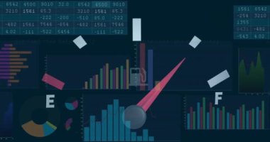 Araba panelinin üzerinde veri işleme animasyonu. küresel iş, finans, bağlantılar ve dijital arayüz konsepti dijital olarak oluşturulmuş video.