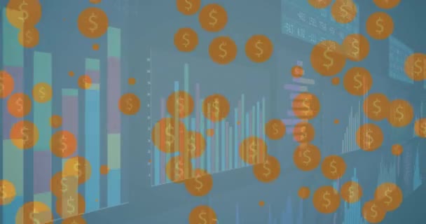 Animação Processamento Dados Sobre Símbolos Dólar Negócio Global Finanças Conexões — Vídeo de Stock