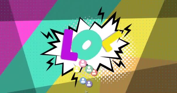 Animation Lol Texte Icônes Médias Sur Fond Coloré Concept Rétro — Video