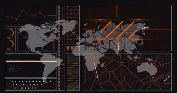 Animacja Przetwarzania Danych Połączeń Mapie Świata Globalne Połączenia Online Interfejs — Wideo stockowe