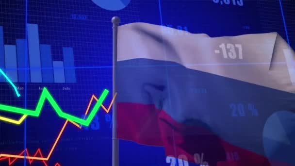 Animación Bandera Rusia Sobre Procesamiento Datos Crisis Ucraniana Política Internacional — Vídeo de stock